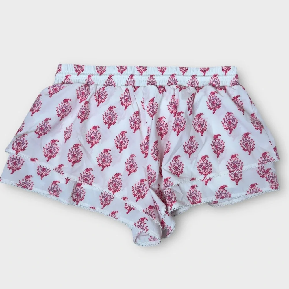 Roller Rabbit x Target Ruffle Shorts Womens Medium White Pink Floral Block Print